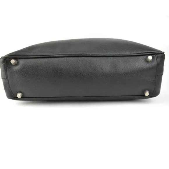 PRADA: Black, Saffiano Leather & Silver Logo Tote Bag - Picture 7 of 12